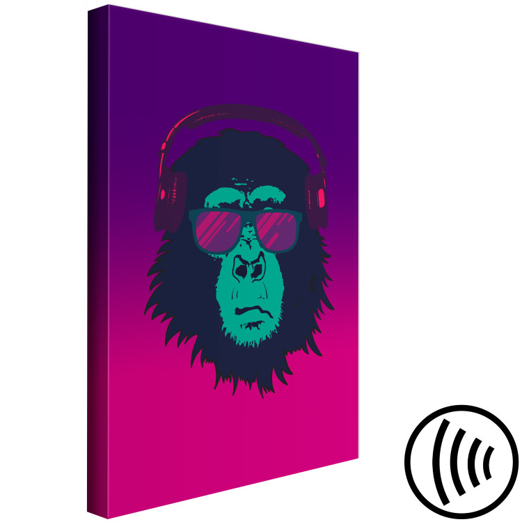 Canvas Art Print Monkey with glasses and headphones - a funny abstraction in pink tones 132236 additionalImage 6