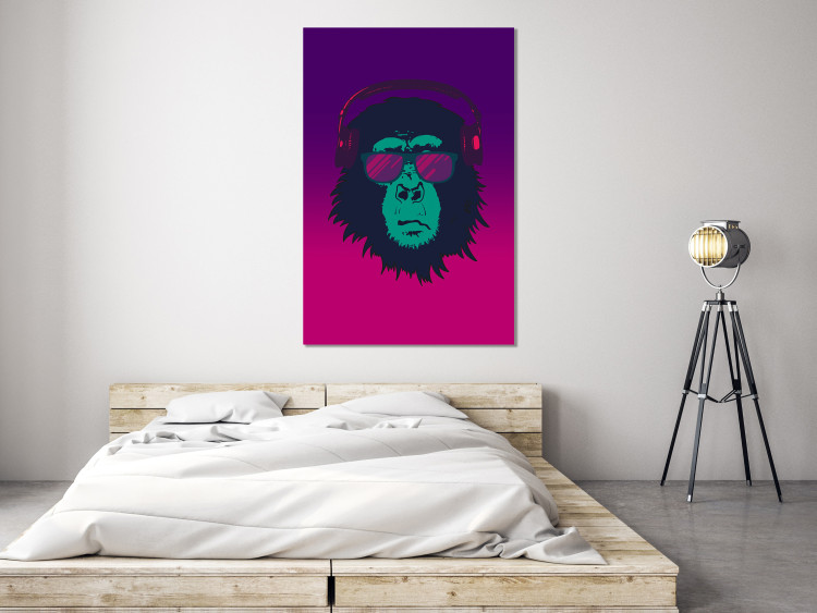 Canvas Art Print Monkey with glasses and headphones - a funny abstraction in pink tones 132236 additionalImage 3