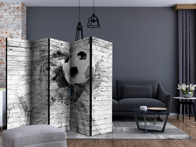 Folding Screen Football Dynamics II (5-piece) - black and white sports composition 132536 additionalImage 4