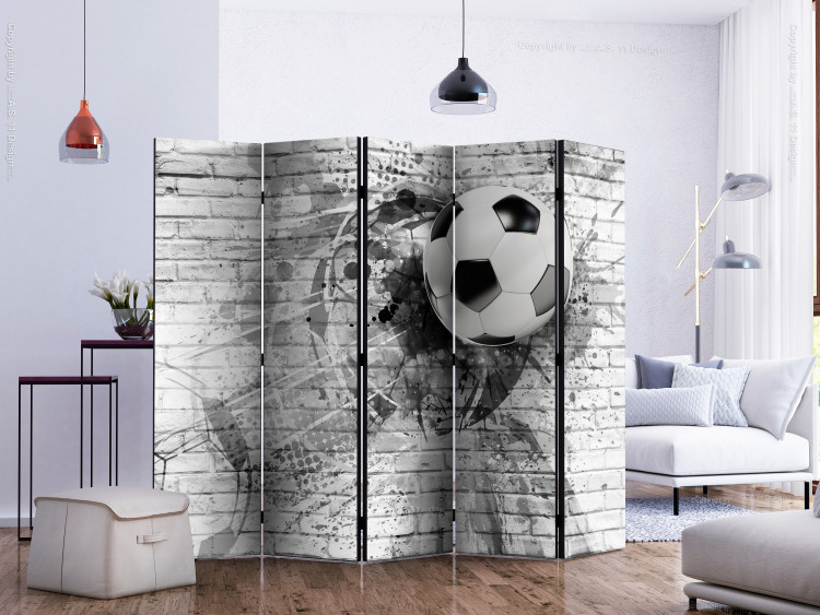 Folding Screen Football Dynamics II (5-piece) - black and white sports composition 132536 additionalImage 2