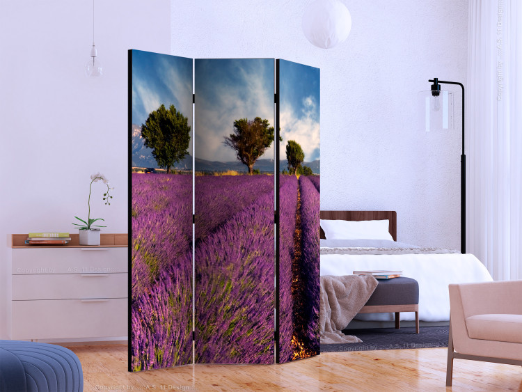 Room Divider Screen Lavender Field: France (3-piece) - landscape of purple lavender fields 132936 additionalImage 2