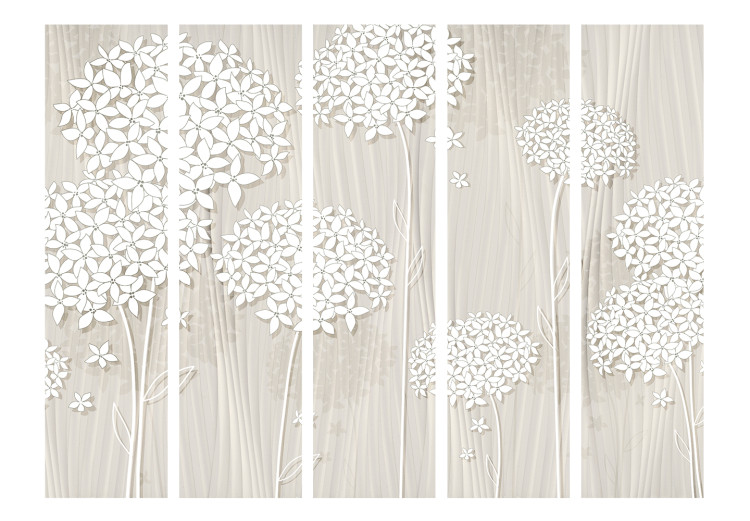 Folding Screen Creamy Filigree II (5-piece) - beige background and white flowers 133136 additionalImage 3