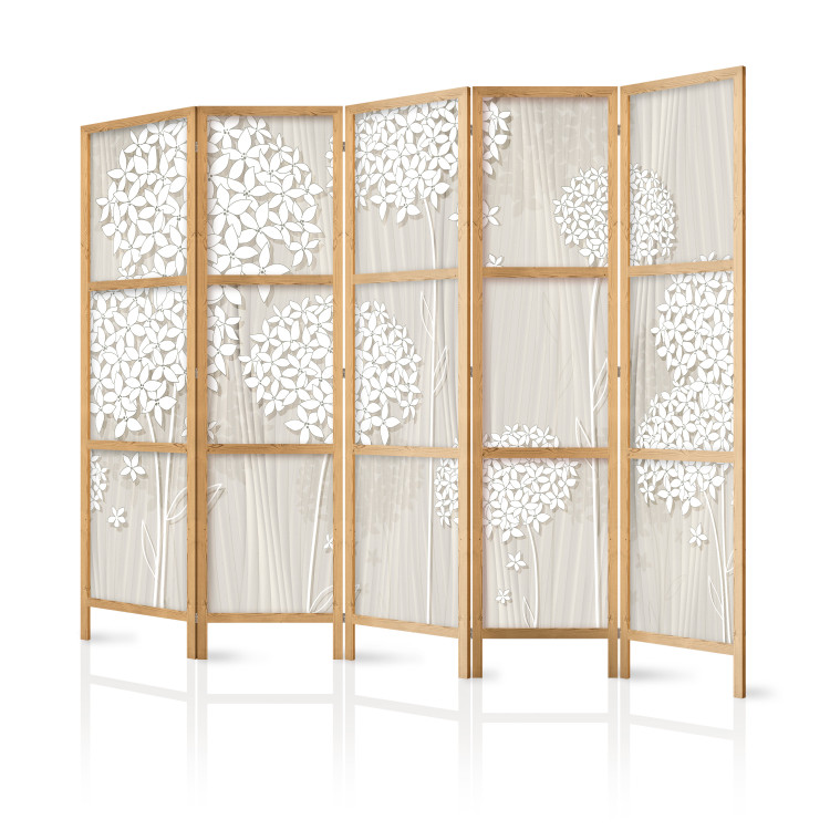 Folding Screen Creamy Filigree II (5-piece) - beige background and white flowers 133136 additionalImage 5