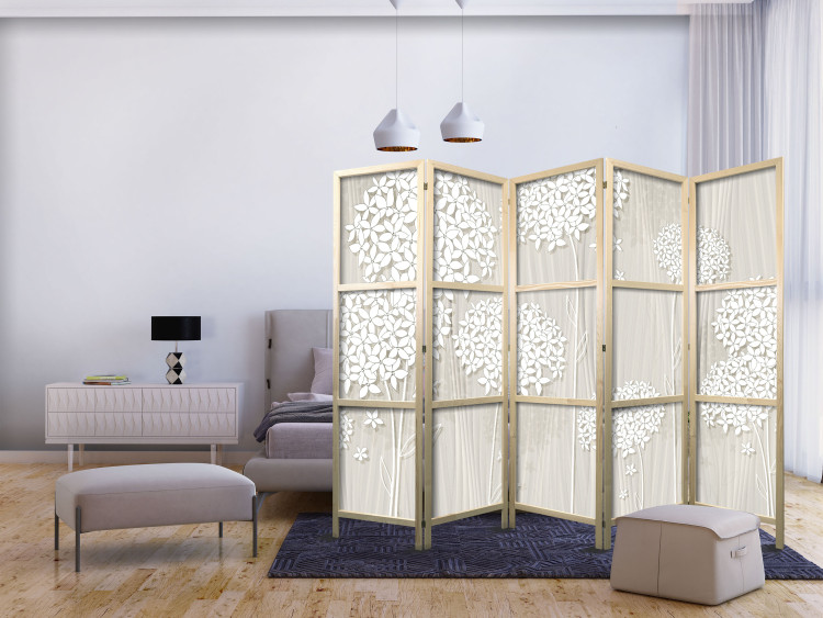 Folding Screen Creamy Filigree II (5-piece) - beige background and white flowers 133136 additionalImage 8