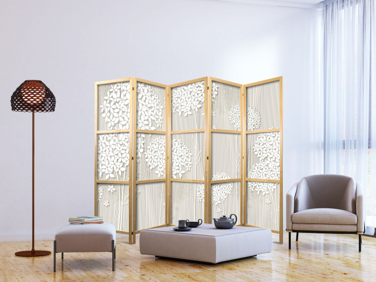 Folding Screen Creamy Filigree II (5-piece) - beige background and white flowers 133136 additionalImage 6
