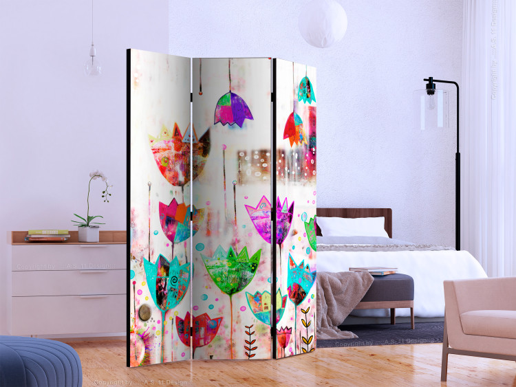 Room Divider Screen Colorful Tulips (3-piece) - cheerful composition in colorful flowers 133236 additionalImage 2