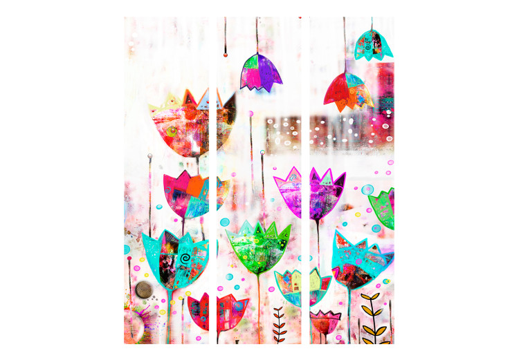 Room Divider Screen Colorful Tulips (3-piece) - cheerful composition in colorful flowers 133236 additionalImage 3