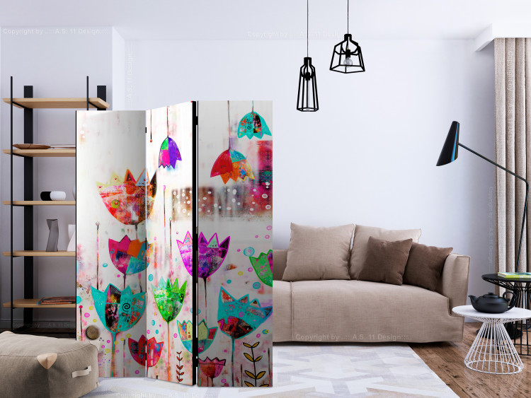 Room Divider Screen Colorful Tulips (3-piece) - cheerful composition in colorful flowers 133236 additionalImage 4