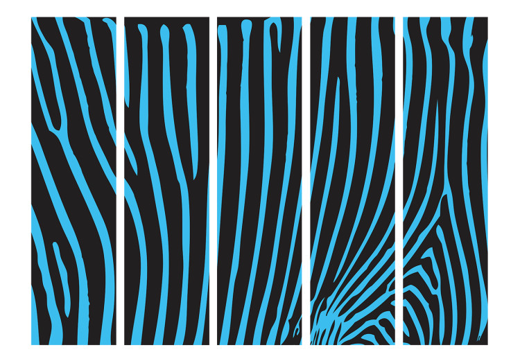 Room Divider Zebra Pattern (Turquoise) II (5-piece) - blue stripes on black 133436 additionalImage 3