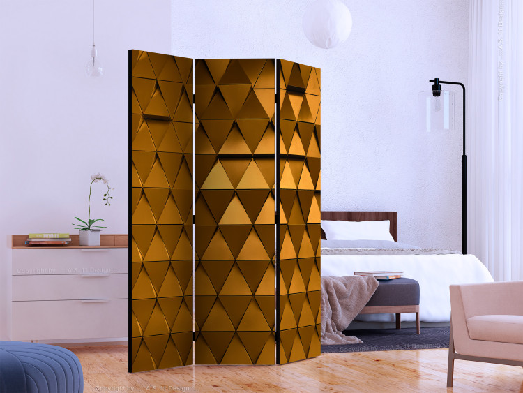 Room Separator Golden Armor (3-piece) - geometric pattern in shining triangles 133536 additionalImage 2