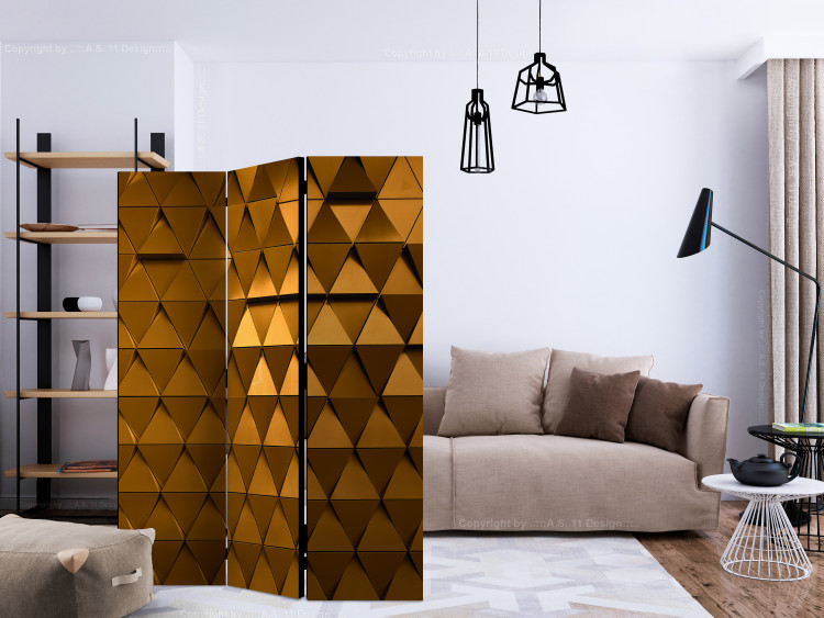 Room Separator Golden Armor (3-piece) - geometric pattern in shining triangles 133536 additionalImage 4
