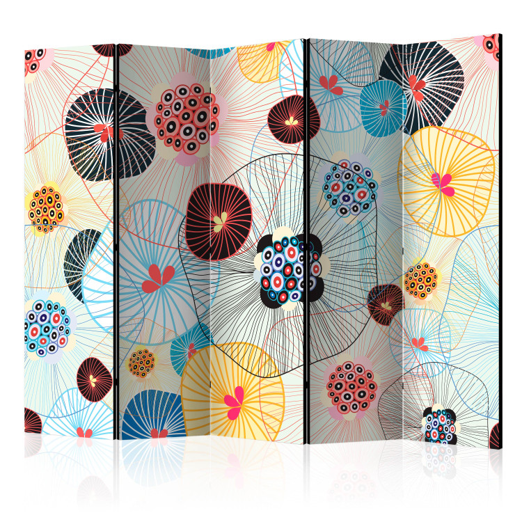 Folding Screen Summer Breeze II - colorful lines and circles amidst abstract patterns 133936