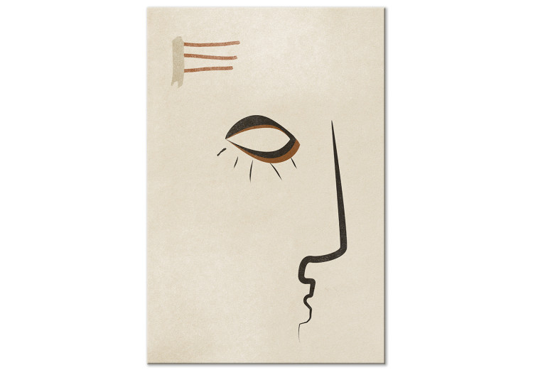 Canvas Art Print Face profile - abstract, black sketch on beige background 134336