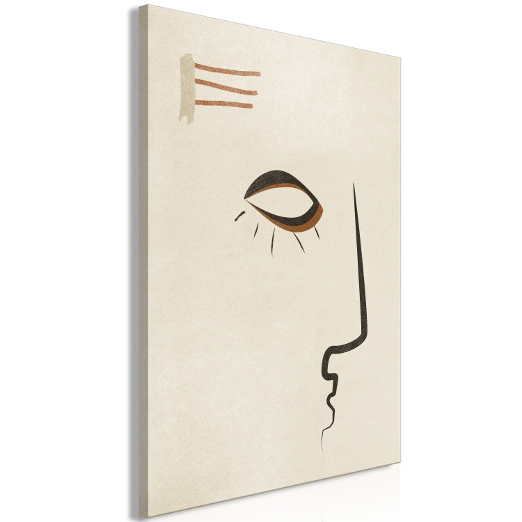 Canvas Art Print Face profile - abstract, black sketch on beige background 134336 additionalImage 2