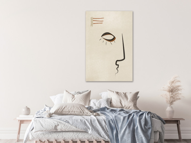 Canvas Art Print Face profile - abstract, black sketch on beige background 134336 additionalImage 3