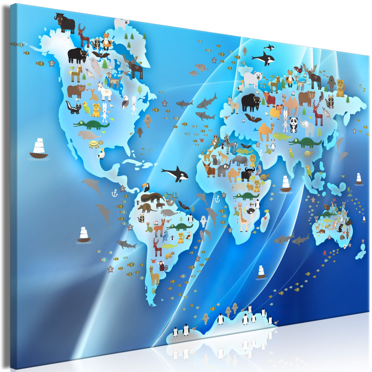 Canvas Print A world full of animals - Blue continents with animal images 135136 additionalImage 2