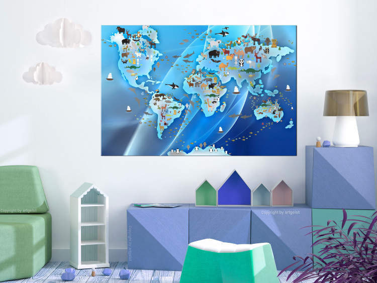 Canvas Print A world full of animals - Blue continents with animal images 135136 additionalImage 3