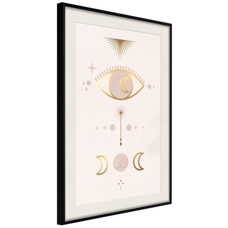 Wall Poster Magical Evening - golden abstraction with moons and an eye on a light background 136536 additionalImage 8