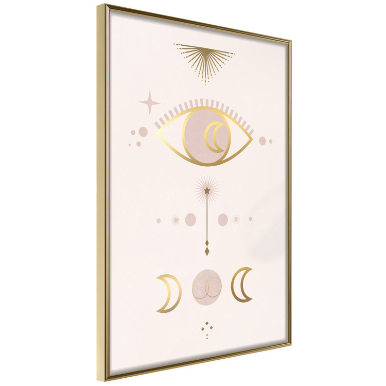Wall Poster Magical Evening - golden abstraction with moons and an eye on a light background 136536 additionalImage 10
