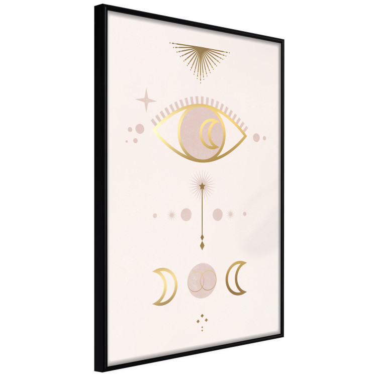 Wall Poster Magical Evening - golden abstraction with moons and an eye on a light background 136536 additionalImage 3