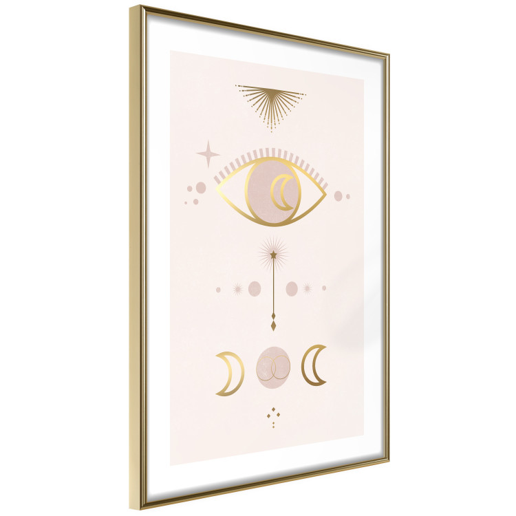 Wall Poster Magical Evening - golden abstraction with moons and an eye on a light background 136536 additionalImage 2
