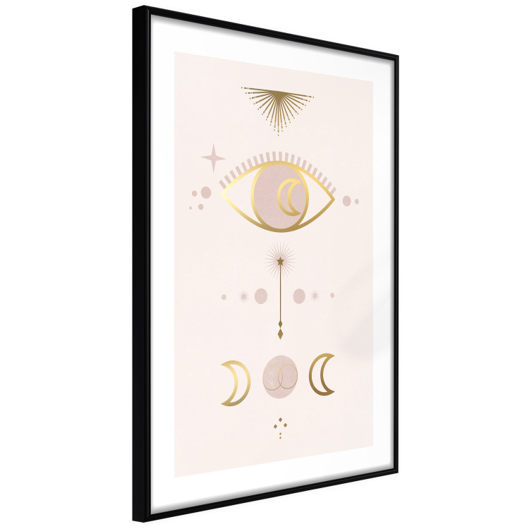Wall Poster Magical Evening - golden abstraction with moons and an eye on a light background 136536 additionalImage 5
