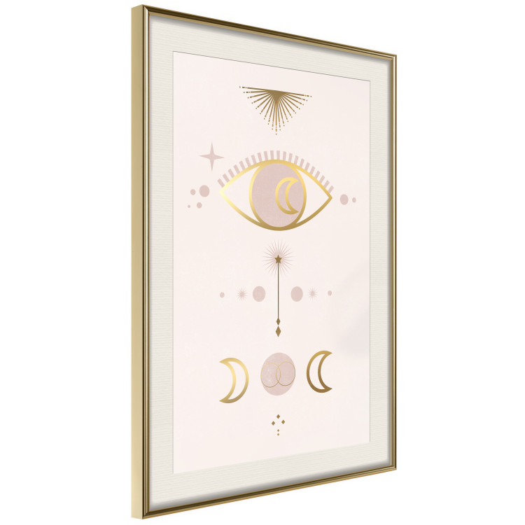 Wall Poster Magical Evening - golden abstraction with moons and an eye on a light background 136536 additionalImage 3