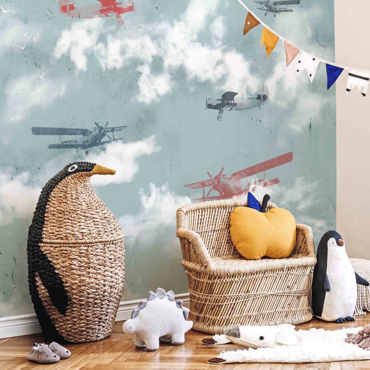Photo Wallpaper Dream of a little pilot - planes in the sky with clouds and birds for children 143036 additionalImage 6