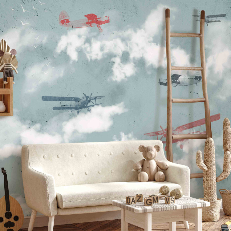 Photo Wallpaper Dream of a little pilot - planes in the sky with clouds and birds for children 143036 additionalImage 5