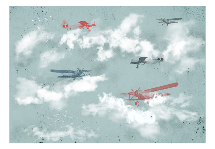 Photo Wallpaper Dream of a little pilot - planes in the sky with clouds and birds for children 143036 additionalImage 1