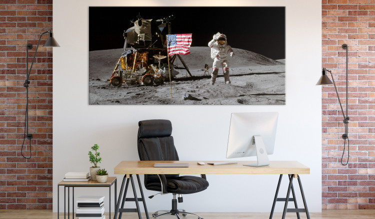 Large canvas print Moon Landing - Photo of the Flag, Ship and Astronaut in Space 146436 additionalImage 5