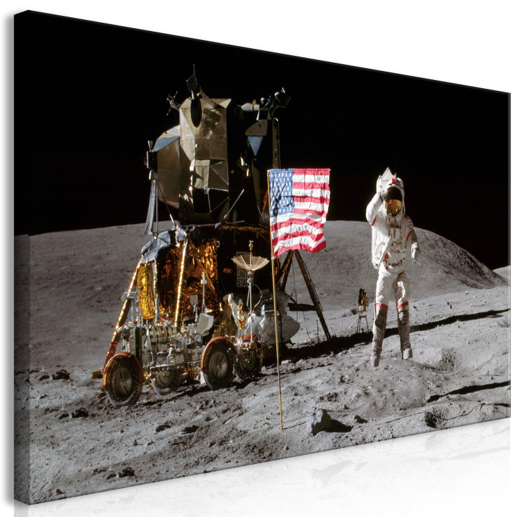 Large canvas print Moon Landing - Photo of the Flag, Ship and Astronaut in Space 146436 additionalImage 2