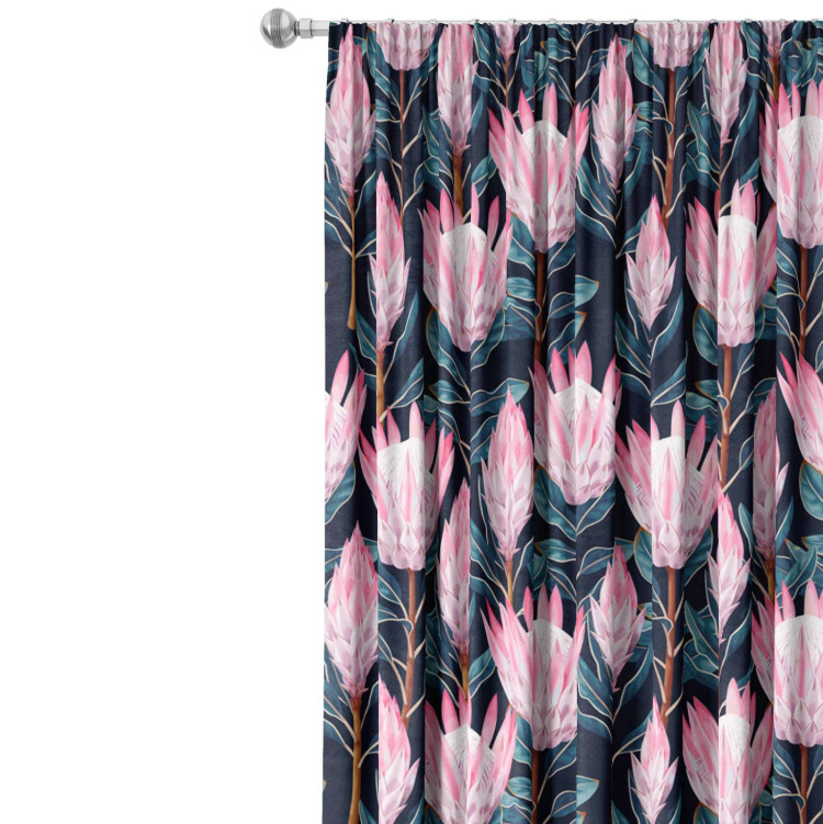 Decorative Curtain Fabulous buds - composition with pink flowers on a dark background 147236 additionalImage 7