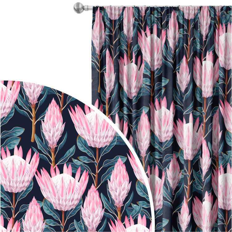 Decorative Curtain Fabulous buds - composition with pink flowers on a dark background 147236