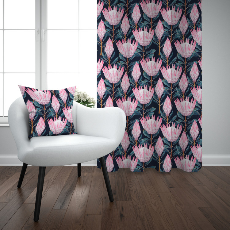 Decorative Curtain Fabulous buds - composition with pink flowers on a dark background 147236 additionalImage 8