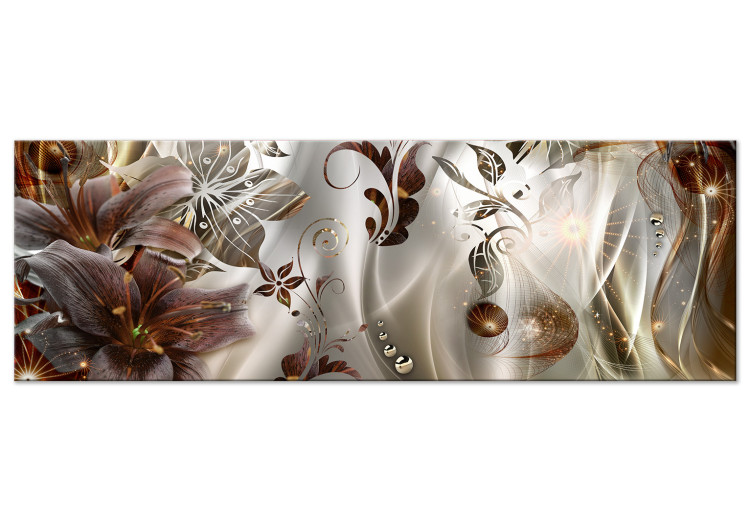 Canvas Abstract Composition With Lilies - Flowers With a Golden Tone and Glitter 148436