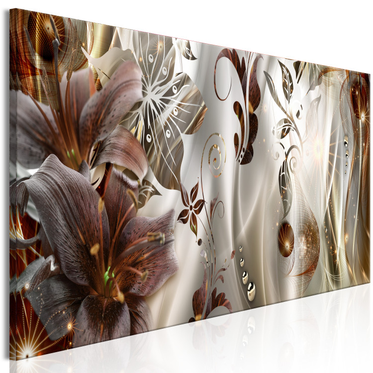 Canvas Abstract Composition With Lilies - Flowers With a Golden Tone and Glitter 148436 additionalImage 2