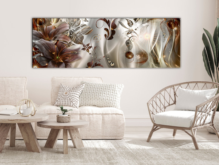 Canvas Abstract Composition With Lilies - Flowers With a Golden Tone and Glitter 148436 additionalImage 3