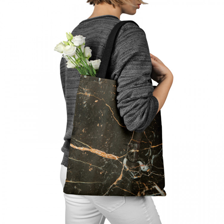 Shopping Bag Liquid marble - a graphite pattern imitating stone with golden streaks 148536 additionalImage 3