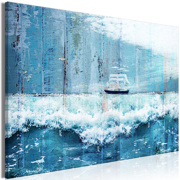 Canvas Seascape (1-piece) - sailboat on foamy ocean waves 149636 additionalImage 2