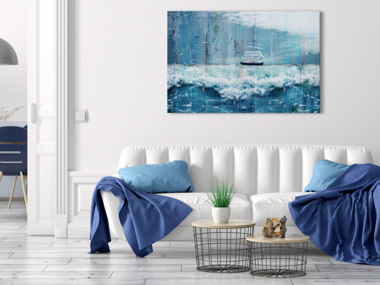 Canvas Seascape (1-piece) - sailboat on foamy ocean waves 149636 additionalImage 3