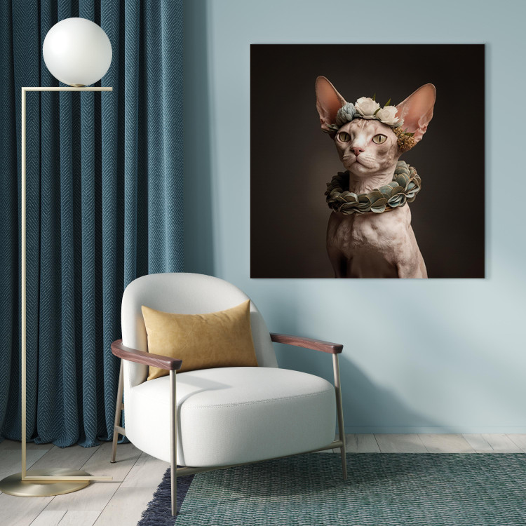 Canvas Print AI Sphinx Cat - Animal Portrait With Long Ears and Plant Jewelry - Square 150136 additionalImage 9