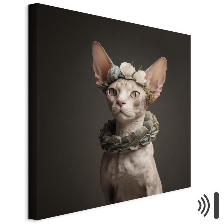 Canvas Print AI Sphinx Cat - Animal Portrait With Long Ears and Plant Jewelry - Square 150136 additionalImage 8