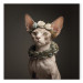 Canvas Print AI Sphinx Cat - Animal Portrait With Long Ears and Plant Jewelry - Square 150136
