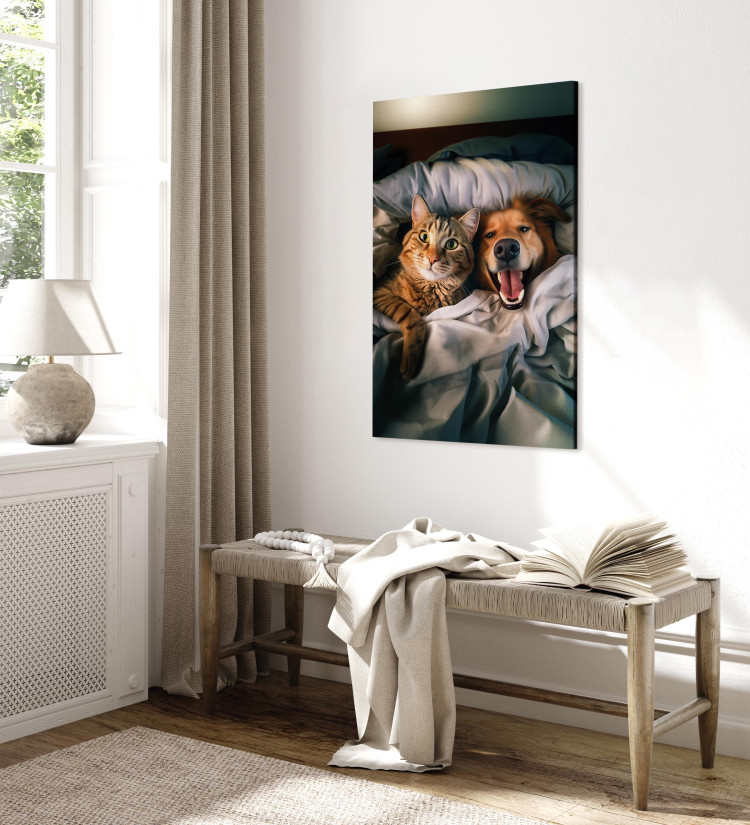 Canvas AI Golden Retriever Dog and Tabby Cat - Animals Resting in Comfortable Bedding - Vertical 150236 additionalImage 4