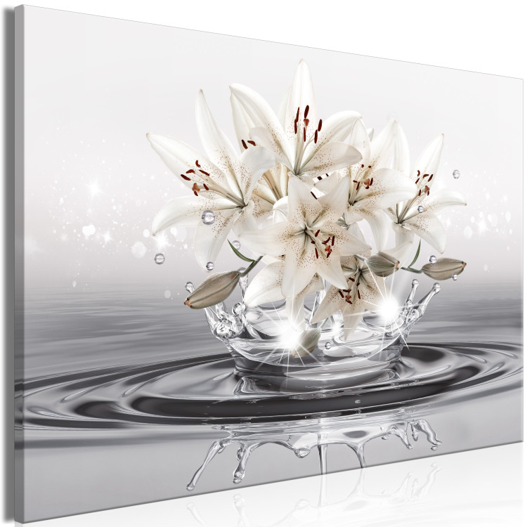 Large canvas print Lilies on a decorative cream background in water [Large Format] 150936 additionalImage 2