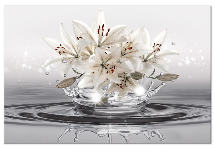 Large canvas print Lilies on a decorative cream background in water [Large Format] 150936