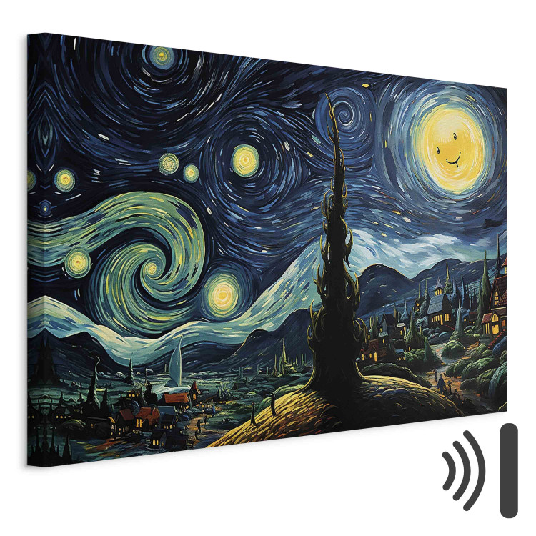 Canvas Art Print Starry Night - A Landscape in the Style of Van Gogh With a Smiling Moon 151036 additionalImage 8