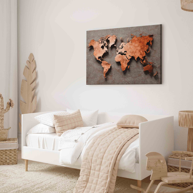 Canvas Art Print Copper Map of the World - Orange Outline of Countries on a Gray Background 151236 additionalImage 10