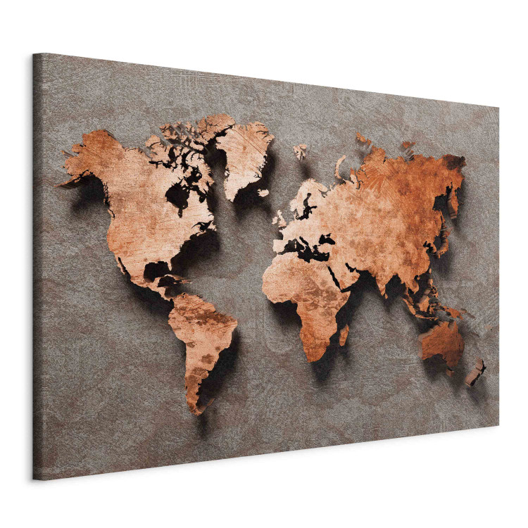 Canvas Art Print Copper Map of the World - Orange Outline of Countries on a Gray Background 151236 additionalImage 2